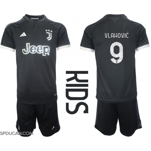Dječji Nogometni Dres Juventus Dusan Vlahovic #9 Rezervni 2023-24 Kratak Rukav (+ Kratke hlače)